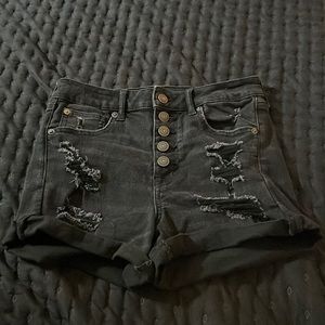 American Eagle black torn denim super hi rise shortie - 4